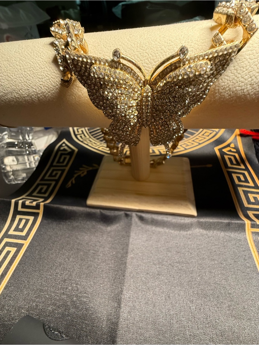 Gold Rhinestone Butterfly Statement Necklace